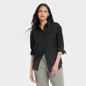 Universal Thread Black Linen Blend Button Down M